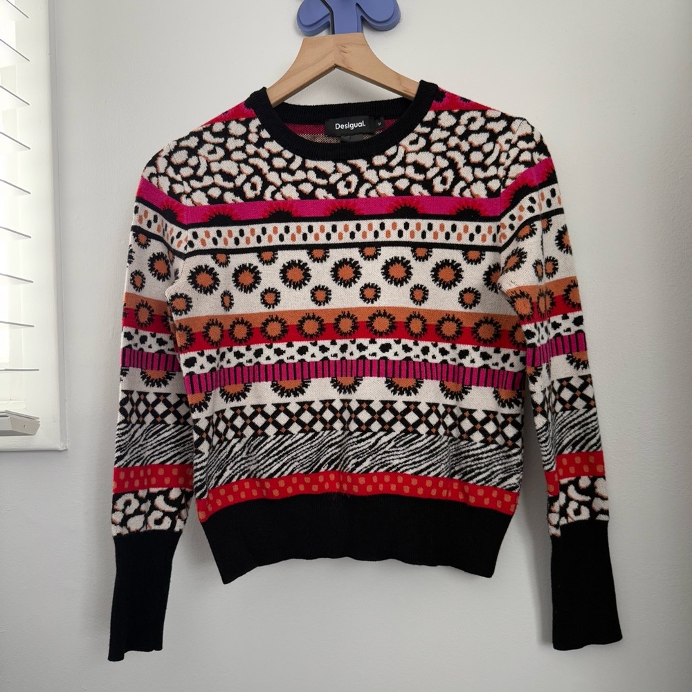 Desigual Medium Chapin Mixed Pattern Sweater Boho… - image 8